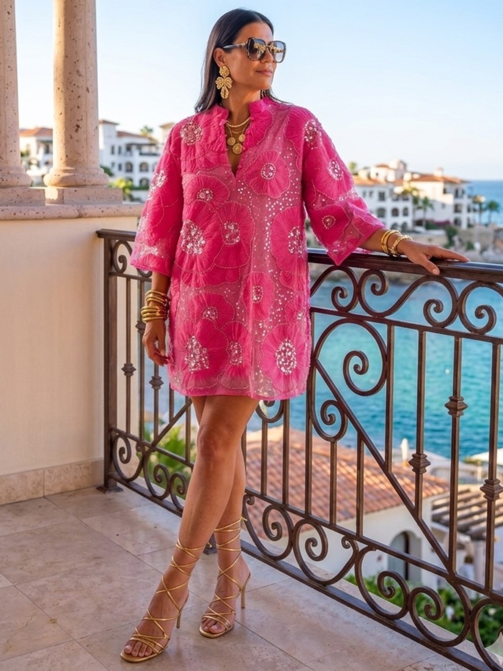 Buddy Love DEB MINI DRESS - PRETTY IN PINK Sequin Embellished Tunic L